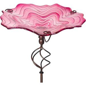 32 Inch Height Bird Baths for Outside, Glass Bird Bath with Metal